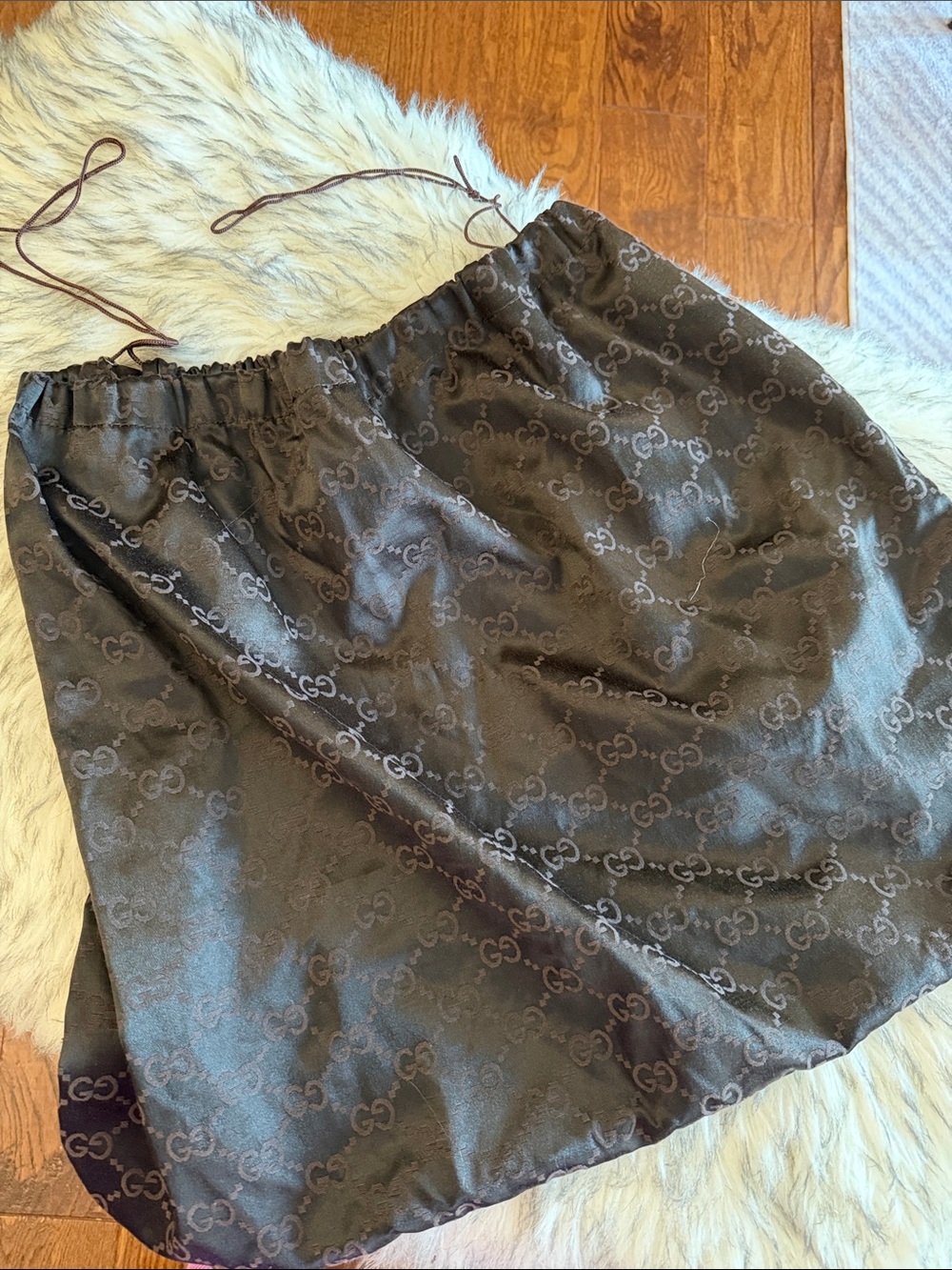 Vintage Gucci Brown Monogram Satin drawstring dust bag